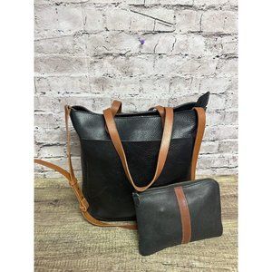 Madewell Women’s 2pc Handbag Zip Pouch Set Black/Brown Leather Purse Boho